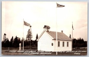 Eagle Harbor Michigan~Rathbone Schoolhouse & Flags~Knights of Pythias RPPC 1940s