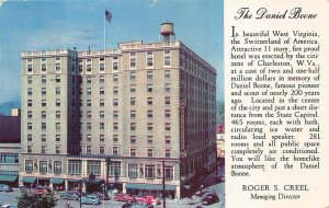 Charleston West Virginia 1955 Postcard The Daniel Boone Hotel