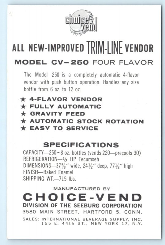 Dr Pepper Model CV-250 Four Flavors Choice Vend Vending Machine Postcard