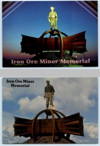 2 Postcards CHISHOLM, Minnesota MN ~ Night/Day IRON ORE MINER Memorial  4x6