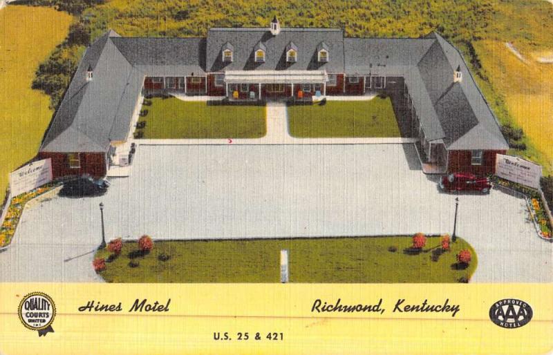 Richmond Kentucky Hines Motel Birdseye View Antique Postcard K46464