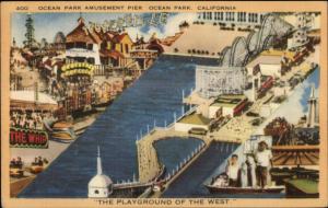 Ocean Park CA Amusement Pier Multi-View Linen Postcard