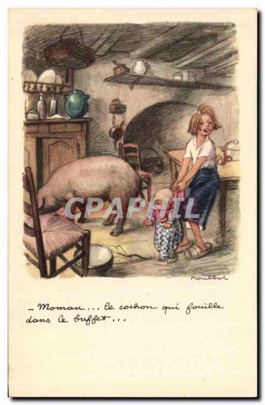 Old Postcard Fantasy Illustrator Poulbot Pig Pig