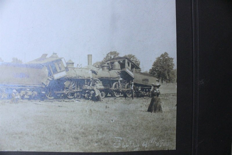 1905 July 4th Train Wreck Black & White Photo with Newspaper Clipping