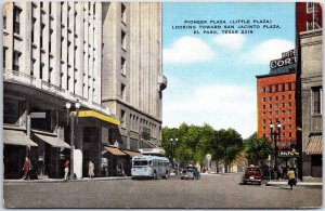 VINTAGE POSTCARD STREET SCENE AT PIONEER PLAZA AT EL PASO TEXAS c. 1945