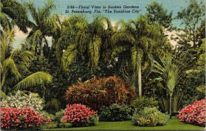 Floral Vista Sunkens Gardens St Petersburg FL Florida Linen Postcard VTG UNP  