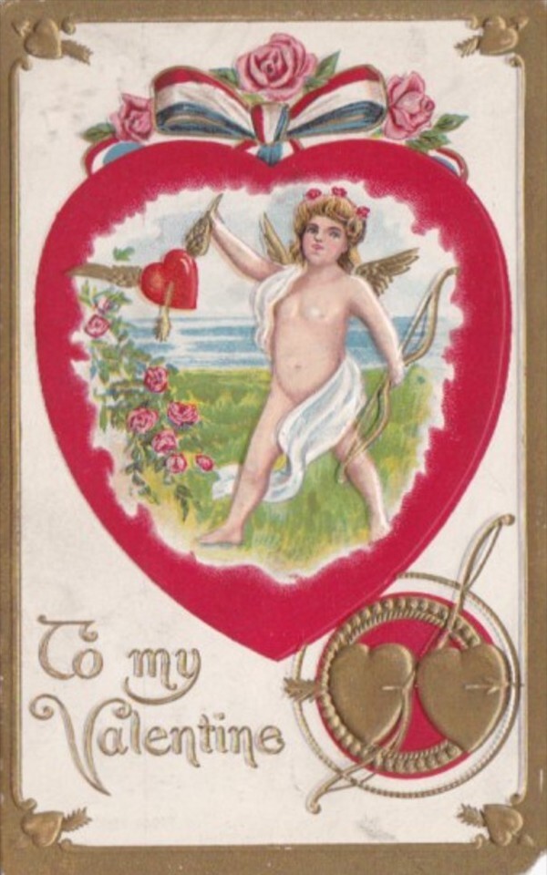 C1910s Valentines Day Patriotic Uncle Sam Cupid Heart Glamour Woman Postcard  95