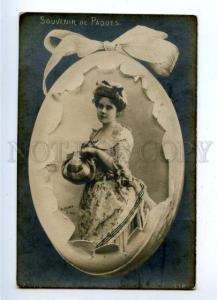 161703 SOUVENIR EASTER Lady Huge EGG Art Nouveau Vintage PHOTO