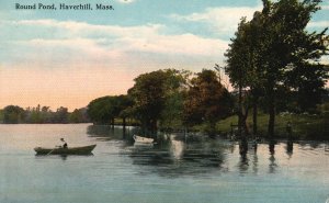 Vintage Postcard 1914 Round Pond Fishing Boating Sports Haverhill Massachusetts