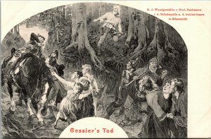 Vtg Gessler's Tod Death William Tell Art Painting Kussnacht Switzerland Postcard