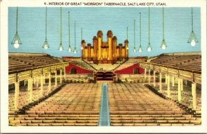 VTG Interior of Great Mormon Tabernacle Salt Lake City Utah UT Linen Postcard