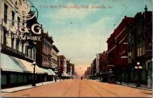 Postcard Main Street, Looking East in Evansville, Indiana