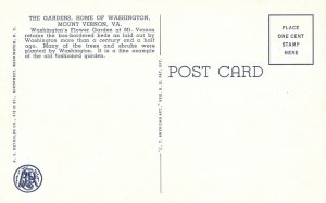 Vintage Postcard The Flower Gardens Home Of Washington Mount Vernon Virginia VA