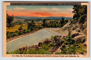 Wytheville Virginia US Highway 11 Drapers Mountain Road Postcard Linen Unposted