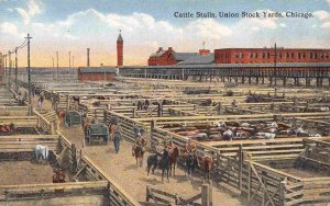 Cattle Stalls Union Stock Yards Chicago Illinois 1910s postcard