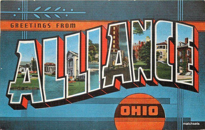 ALLIANCE OHIO Large Letters multi View linen Kropp Rich postcard 3661