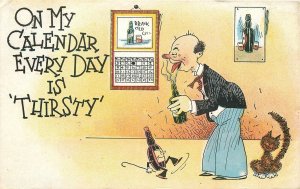 Postcard 1931 Daily Drunk Calendar cat Comic Humor 23-4121