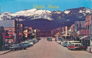 Whitefish Montana Central Ave, Classic Cars, Businesses, Signs Postcard Unused