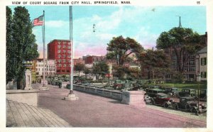 Vintage Postcard 1937 View of Court Square From City Hall Springfield Mass. MA