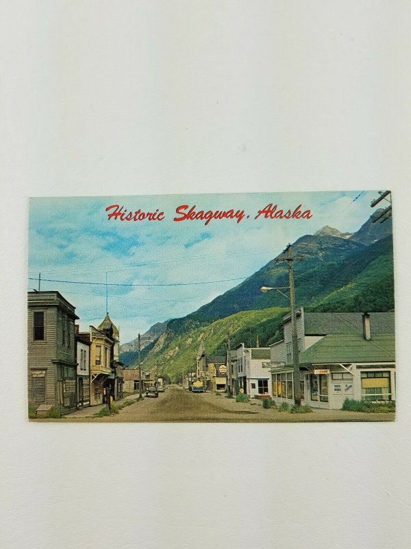 Vintage Historic Skagway Alaska classic cars dirt street signs scenic