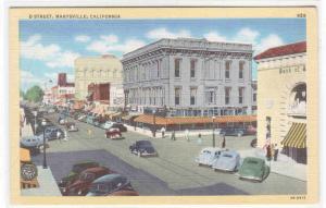 D Street Scene Cars Marysville California linen postcard