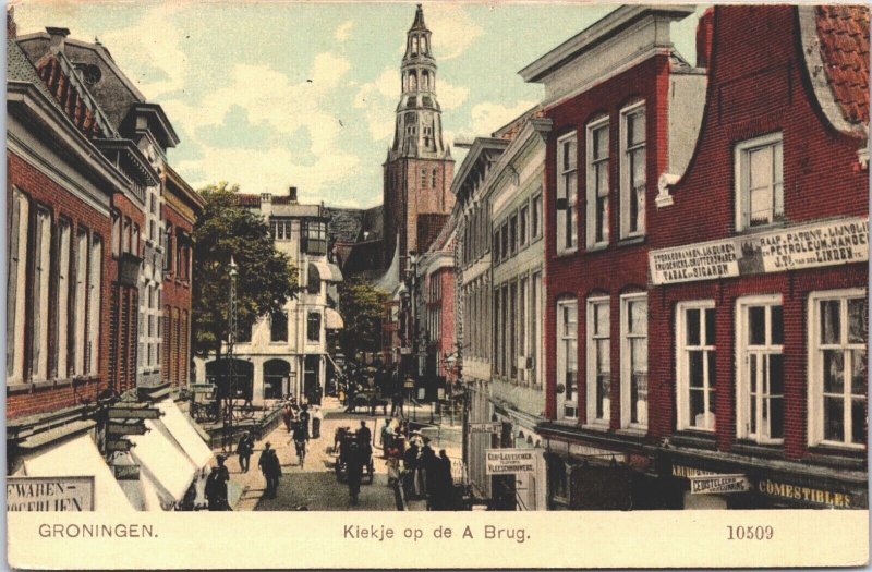 Netherlands Groningen Kiekje op de A Brug Vintage Postcard 04.10