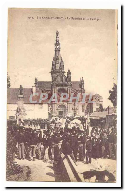 Ste Anne d & # 39auray Old Postcard The fountain and the Basilica (animated)