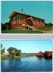 2 Postcards JACKMAN, Maine ME ~ Moose River & EMMANUEL EPISCOPAL CHURCH c1960s