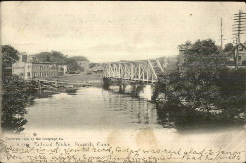 Norwich CT Railroad Bridge 1905 Rotograph Postcard