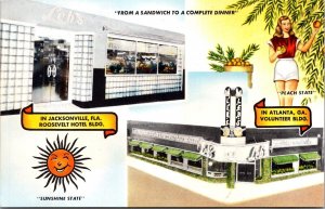 Leb's Restaurant, Jacksonville FL and Atlanta GA Vintage Postcard T65