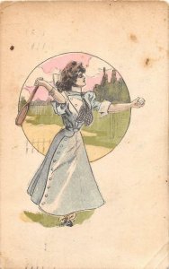 TENNIS SPORTS BEAUTIFUL WOMAN GLAMOUR DANSVILLE NEW YORK POSTCARD 1912