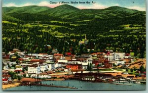 Aerial View Couer d'Alene Idaho ID UNP Unused Linen Postcard Ex Cond F4