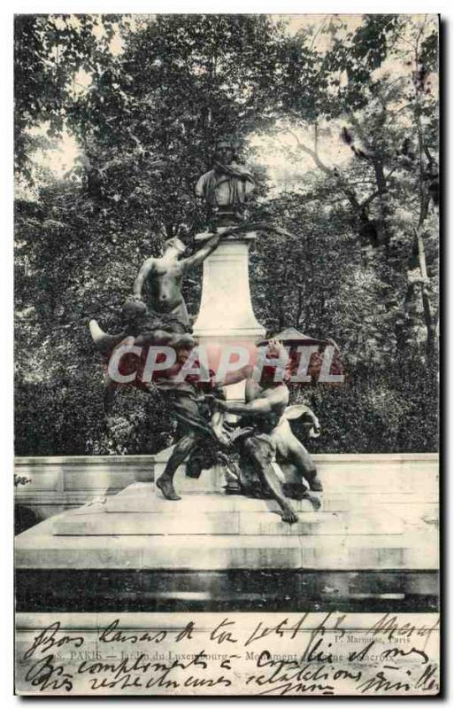 Paris Old Postcard Luxembourg Gardens Monument Eugene Delacroix