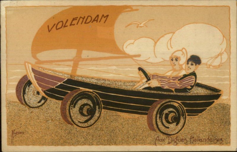 Art Deco Volendam Holland Dutch Windsail Dune Buggy Aux Digues Hollandaises