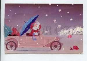 429373 ESTONIA New Year SANTA on CAR 1994 year RPPC advertising label