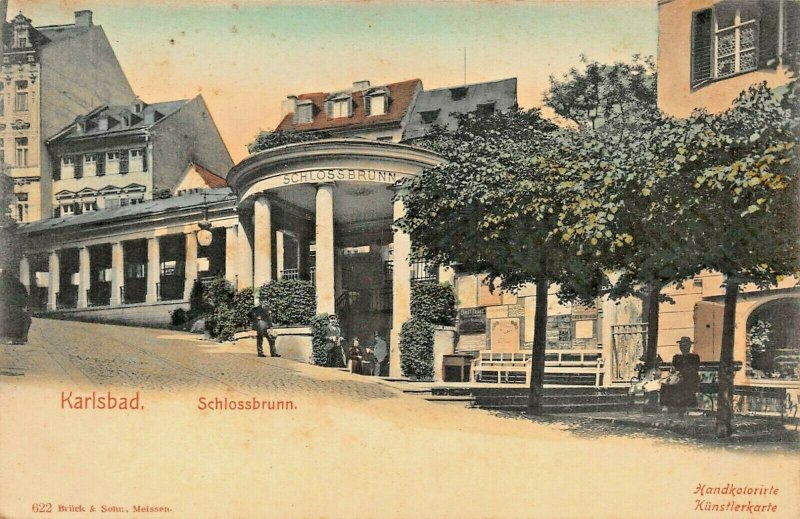 KARLSBAD CZECHOSLOVAKIA~SCHLOSSBRUNN~1900s BRUCK TINTED PHOTO POSTCARD