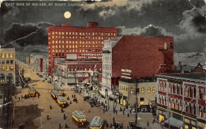 Canton Ohio 1916 Postcard East Side of Square by Night Streetcars New Berlin 