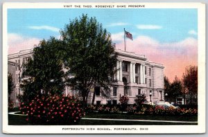 Vtg Ohio OH Portsmouth High School Scioto County 1930s Linen View Postcard