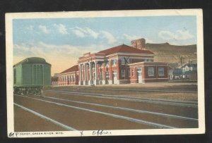 GREEN RIVER WYOMING RAILROAD DEPOT TRAIN STATION VINTAGE POSTCARD