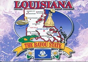 LOUISIANA - BAYOU STATE - MAP POSTCARD [4855]