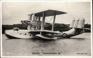 Airplane Aviation Short Singapore III Flying Boat 1930s-40s Real Photo Postcard