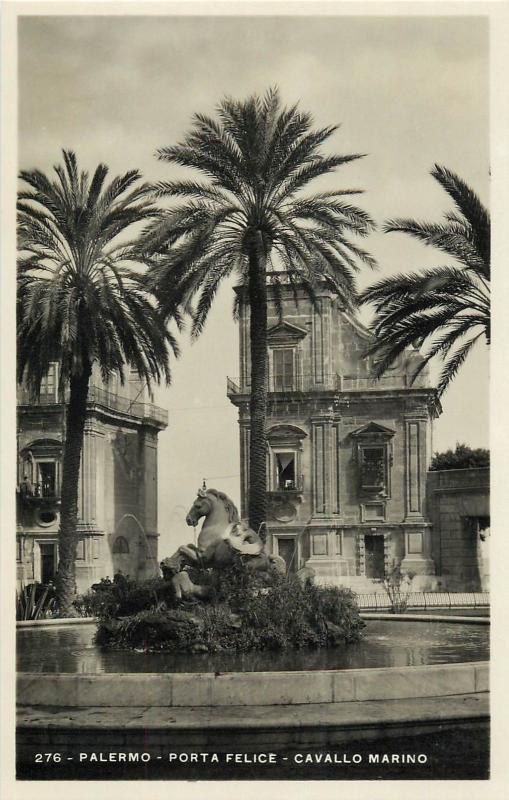 RPPC Italy Cartolina d'epoca Palermo 1930s - Porta Felice Cavallo Marino