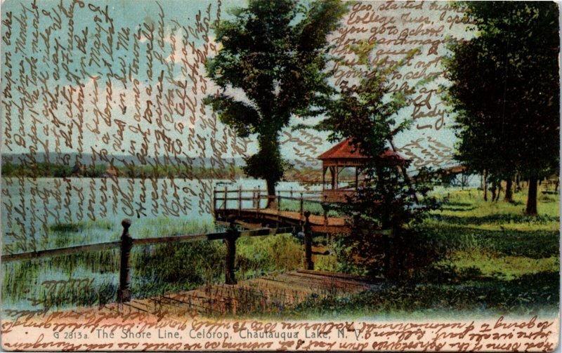 Postcard NY Celoron Chautauqua Lake The Shore Line 1911 B2