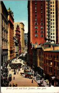 Vtg 1900s Broad Street Curb Brokers Manhattan Financial District NY Postcard