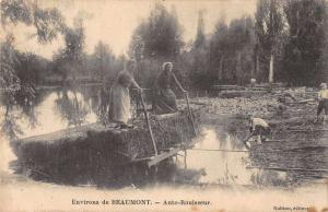 Beaumont France birds eye view people swamp boat antique pc Z16231