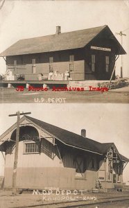 Depot, Kansas, Kanopolis, RPPC, Union Pacific & Missouri Pacific Railroads