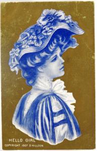 VINTAGE 1907 GIBSON D HILLSON LADY COLOR HELLO GIRL POST CARD STAMP SIGNED MAIL