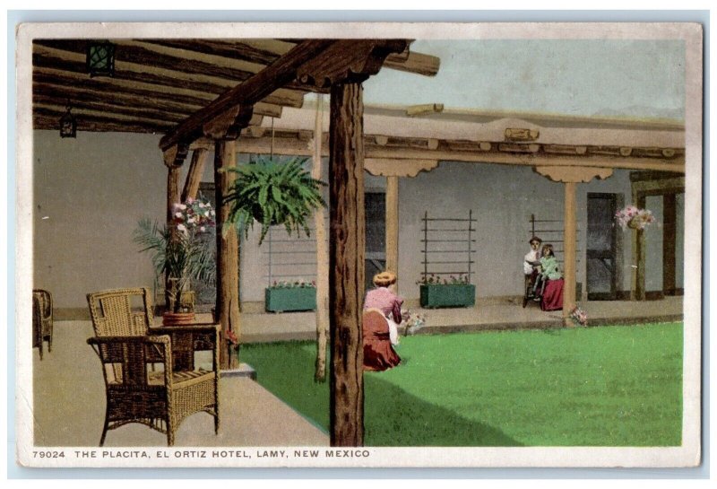 c1920 Placita El Ortiz Hotel Interior Field Lamy New Mexico Fred Harvey Postcard 