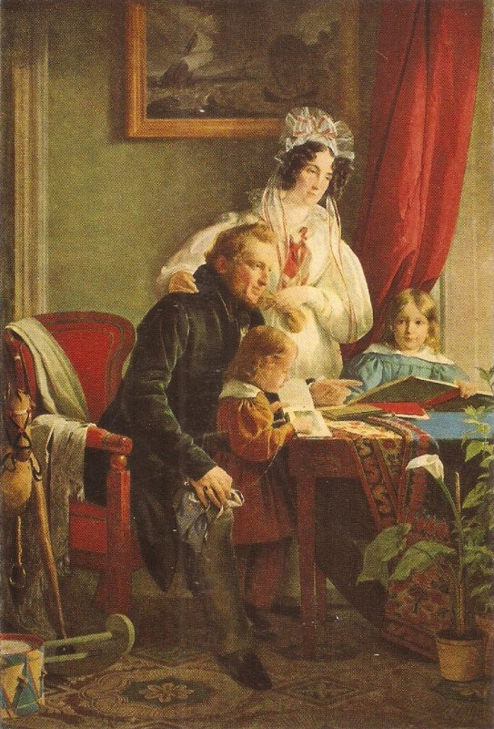 Familienbildnis, by F.von Amerling  Modern fine art, painting,  German postcard