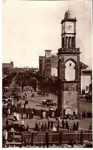 RPPC Postcard Street Scene Old Cars People in the Square Casablanca Morocco 1941